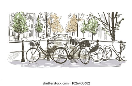 amsterdam bicycles vector illustration sketch