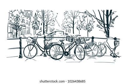 amsterdam bicycles vector illustration sketch