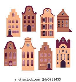  Amsterdam city. Dutch houses. vector illustration on white background. Homes from the world