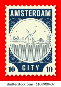 Amsterdam City Line Style Postage Stamp Design