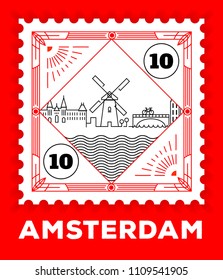 Amsterdam City Line Style Postage Stamp Design