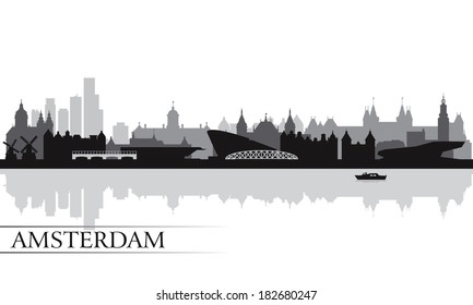 Amsterdam City Skyline Silhouette Hintergrund, Vektorgrafik 