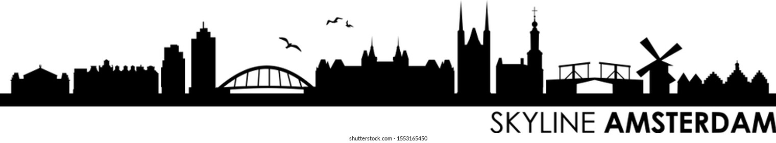 Amsterdam City Skyline Vector Silhouette