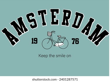 amsterdam city slogan with bike handdrawn vector print