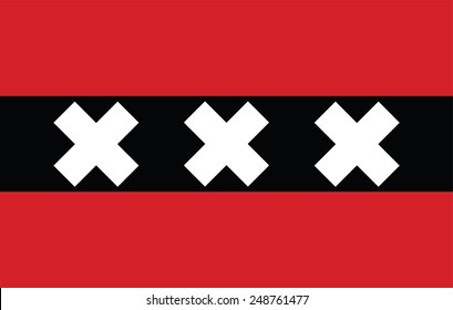 Amsterdam city vector flag, Accurate dimensions, elements proportions and colors. Original and simple Amsterdam city flag isolated vector in official colors and Proportion Correctly.