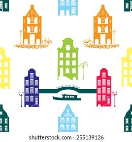 Amsterdam cityscape seamless pattern