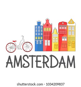Amsterdam. Cultural and excursion symbols. Vector illustration. Suitable for printing on posters, souvenirs, booklets, T-shirts.