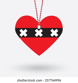 Amsterdam flag in the shape of a heart with hang tags