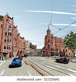 Amsterdam hand drawn, city sketch, vector illustration