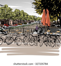Amsterdam hand drawn, city sketch vector illustration