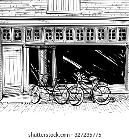 Amsterdam hand drawn, Shop sketch vector illustration