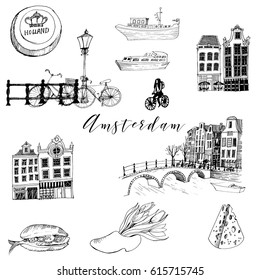 Amsterdam. Hand drawn vector set