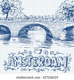 Amsterdam hand drawn,city sketch vector illustration