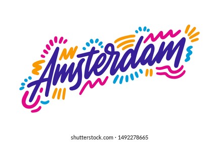 Amsterdam Handwritten city name. Modern Calligraphy Hand Lettering for Printing, background, logo, for posters, invitations, cards, etc. Typography vector.