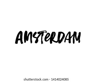 Amsterdam handwritten ink pen vector lettering. Netherlands, european country capital. Tourist greeting card, postcard decorative typography. Location, city name inscription. Holiday vacation