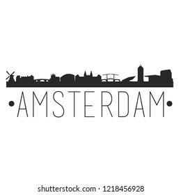 Amsterdam Holland City. Skyline Silhouette City Design Vector Famous Monuments.