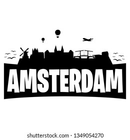 Amsterdam Holland. City Skyline. Silhouette Banner City. Design Vector. Famous Monuments.