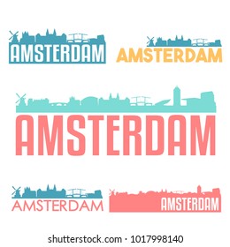 Amsterdam Holland Netherlands Flat Icon Skyline Vector Silhouette Design. 