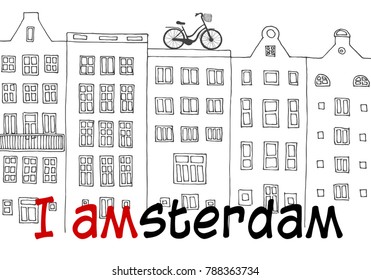 Amsterdam, Holland, Netherlands. Sketch dutch traditional historical buildings. Vector illustration.