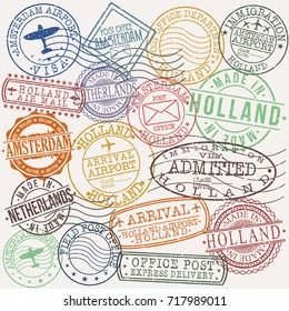 Amsterdam Holland Netherlands Stamp Vector Art Symbol Design Badge Design Set.