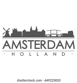 Amsterdam Holland Skyline Silhouette Design City Vector Art Tourism.