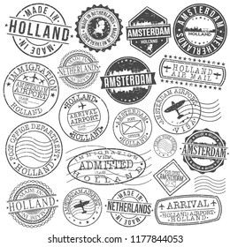 Amsterdam Holland Stamp Vector Art Postal Passport Travel Design Set