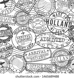 Amsterdam Holland Stamps. City Stamp Vector Art. Postal Passport Travel. Design Set Pattern.