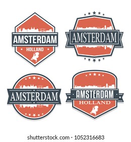 Amsterdam Holland Travel Stamp Icon Skyline City Design Vector