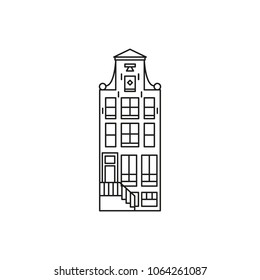 Amsterdam house icon in outline style. Architecture object isolated on white background. amsterdam architecture element