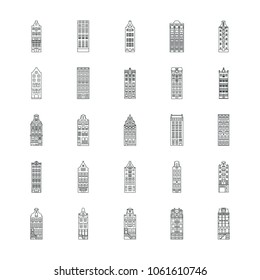 Amsterdam house icons set. Outline Amsterdam house vector icons set for web design isolated on white background