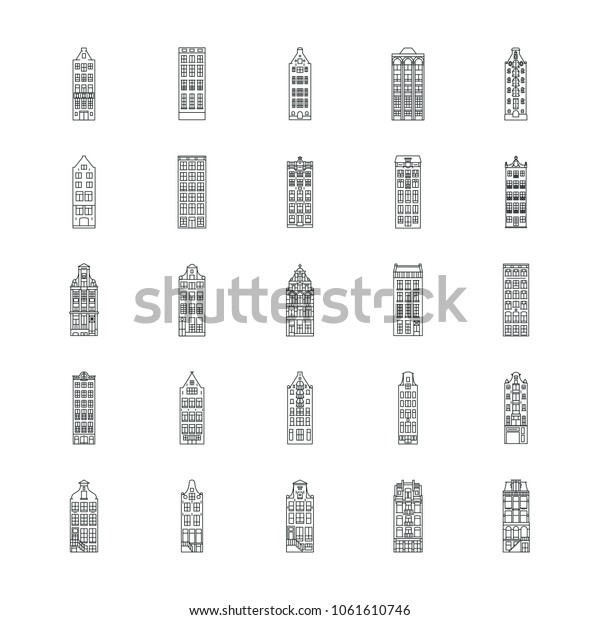 Amsterdam house icons\
set. Outline Amsterdam house vector icons set for web design\
isolated on white\
background