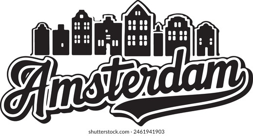 Amsterdam Häuser Skyline Silhouette Illustration