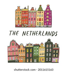 Montaje de ilustraciones vectoriales de las casas de Ámsterdam