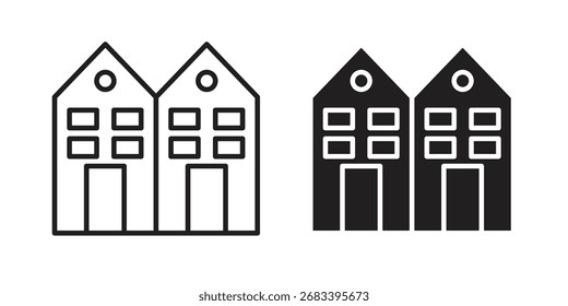 Amsterdam icon flat and stroke style pack on white background. Vector illustrations