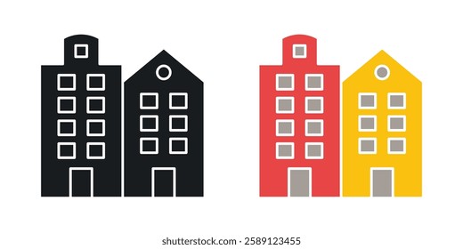 Amsterdam icons set vectors black and colored style