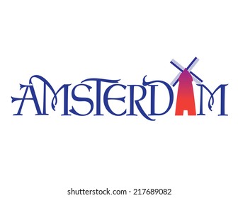 Amsterdam International Cities Hand Lettering &Illustration Vector