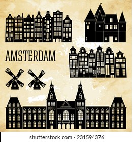 amsterdam landmarks and monuments. Vector illustration 