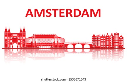 Amsterdam landmarks silhouette. European championship 2020.