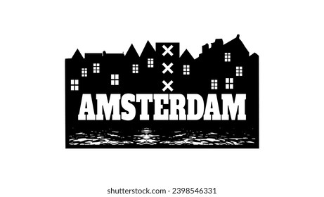 Amsterdam landscape, black isolated silhouette