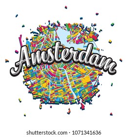 Amsterdam Map with written headline. Travel the world concept vector image for digital marketing and poster prints.