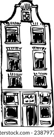 Amsterdam Nederland house building ink vector sketch vintage 