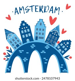 Amsterdam. Netherland. Travel poster, postcard and advertising design, design for t-shirts. vector illustration.