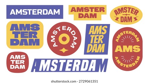 Amsterdam Netherland typography stickers, patchs, badges, and logos collection. 