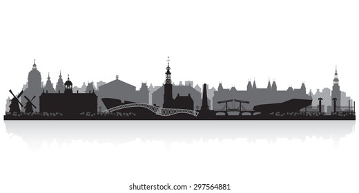 Amsterdam Netherlands city skyline vector silhouette illustration