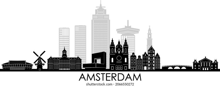 AMSTERDAM Netherlands Europe City Skyline Vector
