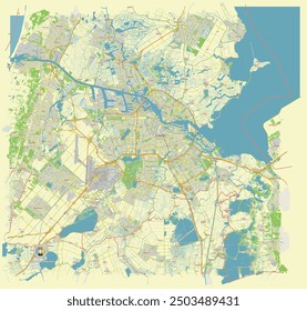 Ámsterdam Países Bajos Mapa de Vector detallado Mapa de calles Mapa de carreteras 