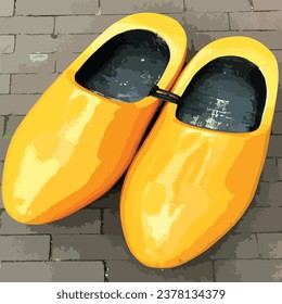 Amsterdam, Netherlands, October 21.2023. Holland wooden clog shoes vector illustration