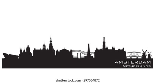 Amsterdam Netherlands Skyline Detailed Vector Silhouette