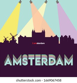 Amsterdam Netherlands skyline silhouette flat design vector illustration