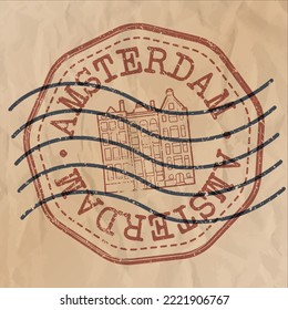 Amsterdam, Netherlands Stamp City Travel Passport. Design Retro Symbol Country. Old Vintage Postmark.